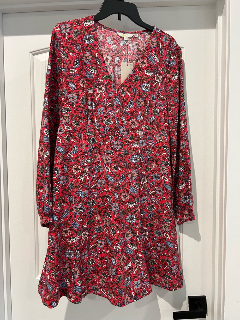 Boden Red Paisley Floral Long Sleeve Dress